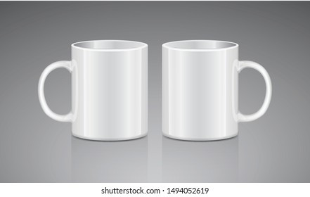 White tea mug. Side view. Realistic vector Mock up Cup Template for your logo and design