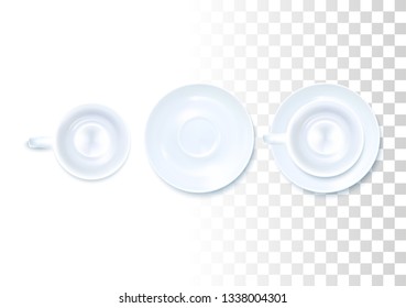 White Tea Service Set IOn Transparent Background. Top View. Vector Photo Realistic Illustration
