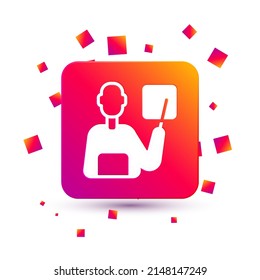 Icono del profesor blanco aislado en fondo blanco. Botón de color cuadrado. Vector