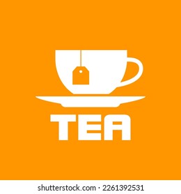 White teacup vector icon on orange background