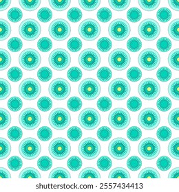 White and teal green geometric background design. Seamless pattern. Small mandalas in tribal style. Ethnic pattern	

