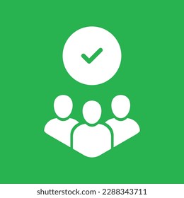 white team icon with check mark like membership. flat simple trend efficiency job logotype graphic web design element isolated on green. concept of policy safety or protection or leader meeting symbol