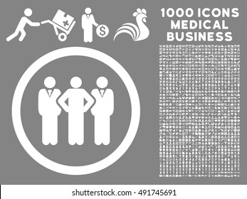 White Team vector rounded icon. Image style is a flat icon symbol inside a circle, gray background. Bonus set contains 1000 medicine business symbols.