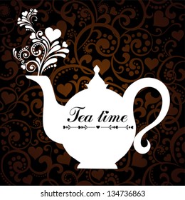 White teapot. Beautiful background with teapot and place for your text. Menu for restaurant, cafe, bar, tea-house. Vector illustration