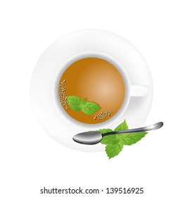 White teapot with fresh mint tea