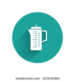 White Teapot icon isolated with long shadow. Green circle button. Vector Illustration