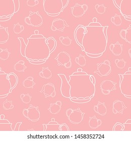 White Teapot Silhouettes Seamless Pattern On Pink Background