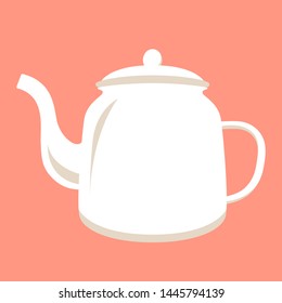 white teapot, vector illustration, flat style,front side