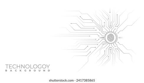 White tech background with circuit lines diagram and fingerprint
