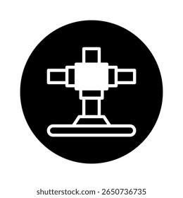 White technical cross junction vector illustration within a black circle for engineering applications diagram symbol