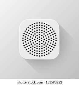 White technology app icon (button) template with circle perforated speaker grill pattern (texture ), realistic shadow and light background user interfaces (UI), applications (apps) and presentations.