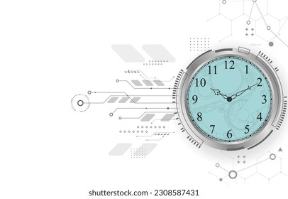 white technology backgroud.analog clock concept.white wallpaper.computer network.