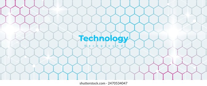 white technology background with pattern hexagonal shapes and light. great for wallpaper, banner, poster, presentation, etc.
