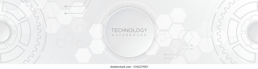 White technology background with various technological elements. The concept of innovative high-tech communications. Digital technology and engineering.