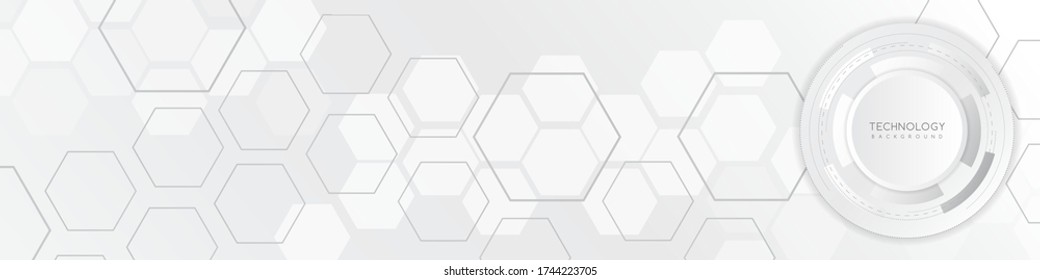 White technology background with various technological elements and honeycombs. The concept of innovative hi-tech communications. Digital technology and engineering.