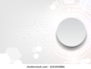 white technology concept, circuit line with hexagons