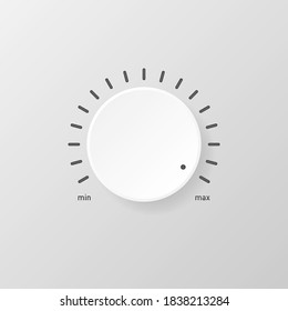 White technology music button, volume knob with realistic designed shadow, range scale and light