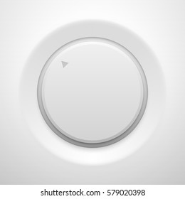 White technology volume knob, music button template with realistic designed shadow and light background for design concepts, web, interfaces, applications, apps. Vector illustration.