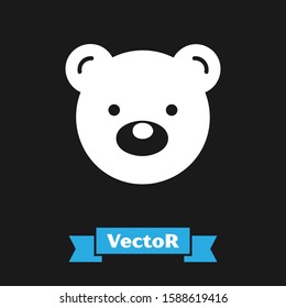 White Teddy bear plush toy icon isolated on black background.  Vector Illustration