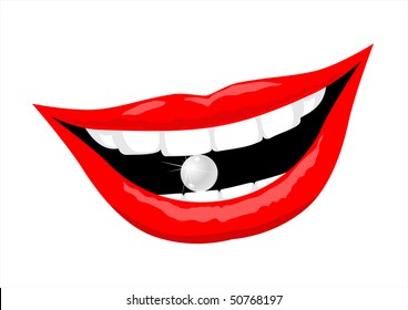 White teeth holds a pearl. Illustration