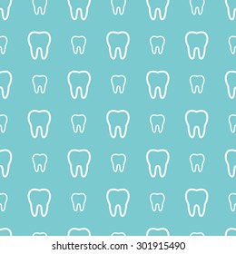 White teeth on blue background. Vector dental seamless pattern.