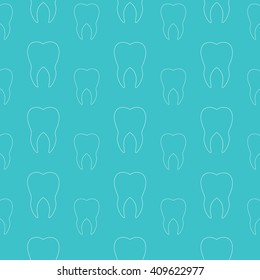 White teeth on a blue background. Vector dental seamless pattern.