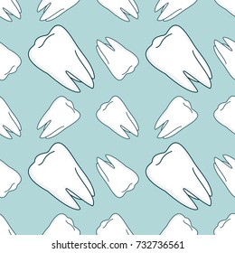 White teeth on blue background. Vector dental seamless pattern.