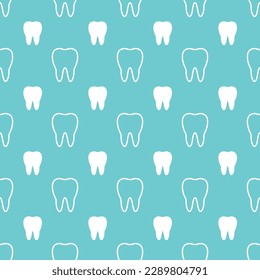 white teeth in turquoise background. teeth seamless pattern.