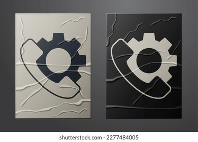 White Telephone 24 hours support icon isolated on crumpled paper background. All-day customer support call-center. Full time call services. Paper art style. Vector