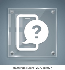 Weißes Telefon 24 Stunden Support Symbol einzeln auf grauem Hintergrund. Das Call-Center des Kundendienstes ist ganztägig geöffnet. Anrufdienste in Vollzeit. Viereckige Glasplatten. Vektorgrafik