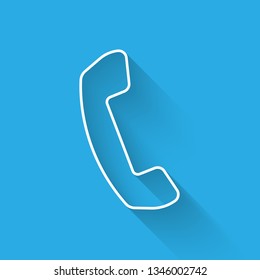 White Telephone handset icon isolated with long shadow. Phone sign. Vector Illustration