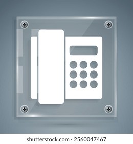 White Telephone handset icon isolated on grey background. Phone sign. Square glass panels. Vector