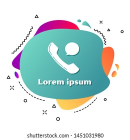 White Telephone handset and speech bubble chat icon isolated on white background. Phone sign. Abstract banner with liquid shapes. Vector Illustration