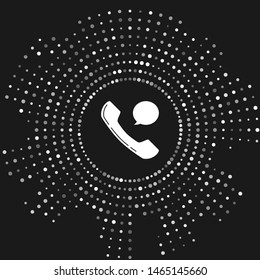 White Telephone handset and speech bubble chat icon isolated on grey background. Phone sign. Abstract circle random dots. Vector Illustration