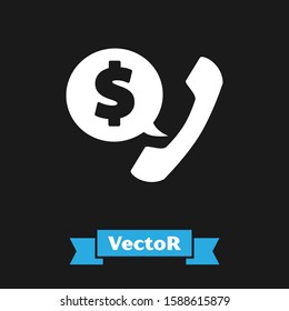 White Telephone handset and speech bubble chat icon isolated on black background. Phone sign.  Vector Illustration