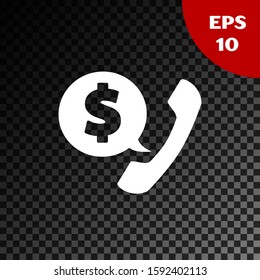 White Telephone handset and speech bubble chat icon isolated on transparent dark background. Phone sign.  Vector Illustration