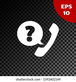 White Telephone handset and speech bubble chat icon isolated on transparent dark background. Phone sign.  Vector Illustration