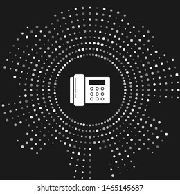 White Telephone icon isolated on grey background. Landline phone. Abstract circle random dots. Vector Illustration