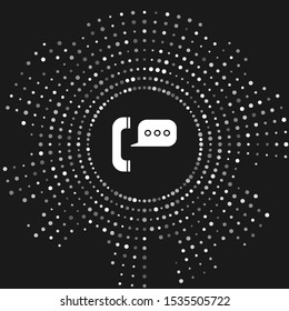 White Telephone with speech bubble chat icon isolated on grey background. Support customer service, hotline, call center, faq, maintenance. Abstract circle random dots. Vector Illustration