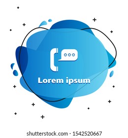 White Telephone with speech bubble chat icon isolated on white background. Support customer service, hotline, call center, faq, maintenance. Abstract banner with liquid shapes. Vector Illustration