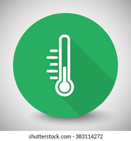 White Temperature icon with long shadow on green circle