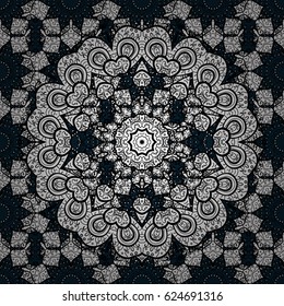 White template. Floral classic texture. Seamless pattern white elements. Vector illustration. Royal retro on blue background. Design vintage for card, wallpaper, wrapping, textile.