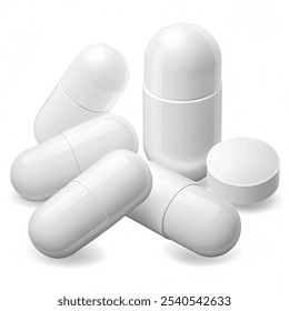 Cápsulas De Comprimidos De Modelo Branco Isoladas. Pronto para o seu design. Ilustração vetorial Ilustração vetorial sobre fundo branco