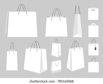 White template shopping bags set on grey background.