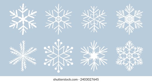 Copo de nieve con plantilla blanca. Icono de copos de nieve aislados, mandala redonda. Ilustración plana de la caricatura de Invierno. Feliz Navidad y vector de Año Nuevo. Estilo de dibujo a mano.