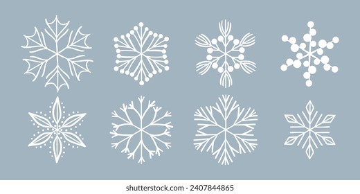 White template snowflake. Isolated snowflakes icon, round mandala. Winter Holiday cartoon flat illustration. Merry Christmas and New year Vector. Hand draw style.
