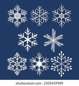 White template snowflake. Isolated snowflakes icon, round mandala. Winter Holiday cartoon flat illustration. Merry Christmas and New year Vector. Hand draw style.