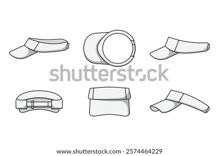 White Tennis Visor Cap Mockup Set - Multiple Angles Vector