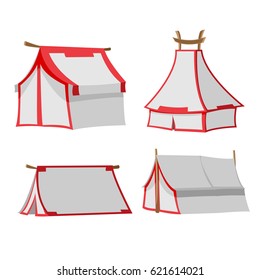 White Tent Isolate Design Set Vector