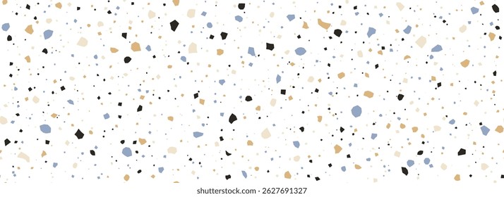White Terrazzo seamless pattern. Repeating granite stone texture. Color Italian mosaic surface design for paving, floor tile swatch, decoration. Venetian marble background concept. Vector